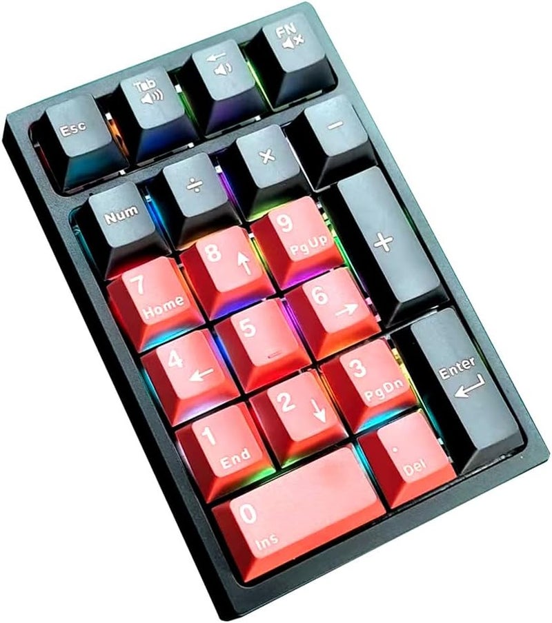 Boyi TD21 Hot Swap Numpad,21 Keys Mini Numpad Portable Keypad Bluetooth5.0/2.4G/Wired Number Pad Keyboard PBT Keycaps RGB Backlit Type-C Mini Keyboard (Black Red Cherry Keycaps) - Image 4